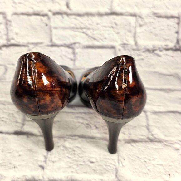 Cole Haan Womens Carma Peep Toe Heels Sz 8 B Patent Leather Tortoise Air Sole - Picture 6 of 14